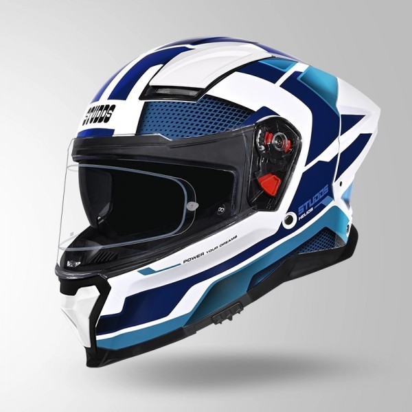 STUDDS HELIOS D1 ASPHALT DECOR WHITE & BLUE HELMET