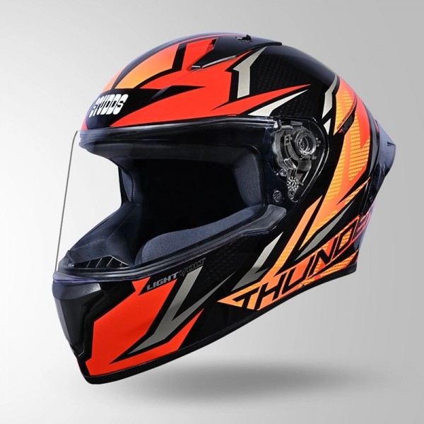 STUDDS THUNDER D1 LIGHTVOLT DECOR BLACK / RED & ORANGE HELMET