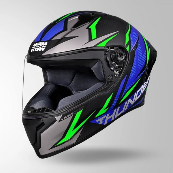 STUDDS THUNDER D1 LIGHTVOLT DECOR MATT BLACK / GREEN & BLUE HELMET