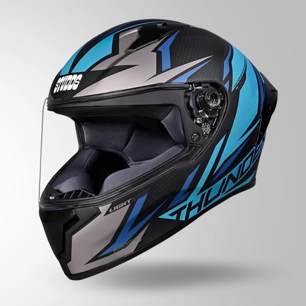 STUDDS THUNDER D1 LIGHTVOLT DECOR MATT BLACK / GREY & BLUE HELMET
