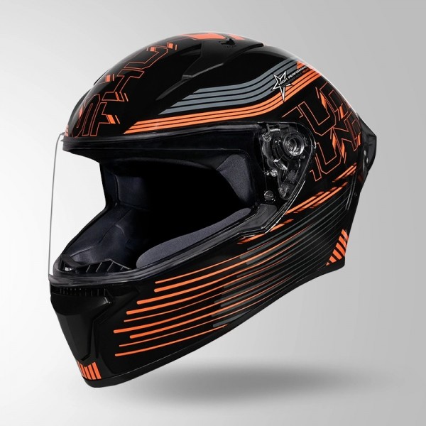 STUDDS THUNDER D11 DECOR BLACK & ORANGE WITH SPOILER HELMET