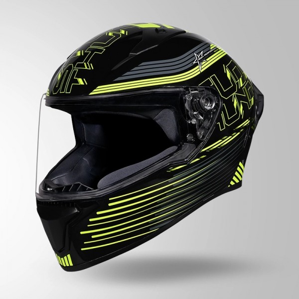 STUDDS THUNDER D11 DECOR BLACK & FLUORESCENT YELLOW WITH SPOILER HELMET