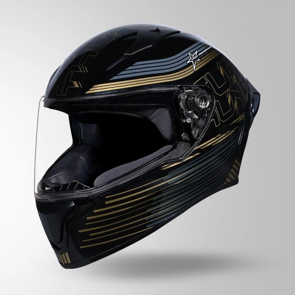 STUDDS THUNDER D11 DECOR BLACK & GOLDEN WITH SPOILER HELMET