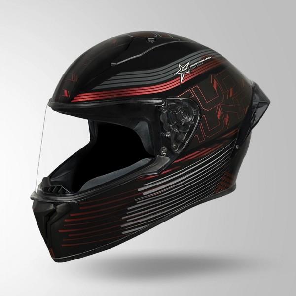 STUDDS THUNDER D11 DECOR BLACK & LAVA RED WITH SPOILER HELMET