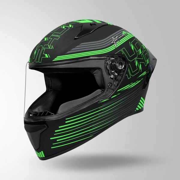 STUDDS THUNDER D11 DECOR MATT BLACK & GREEN WITH SPOILER HELMET
