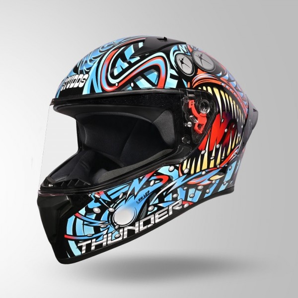 STUDDS THUNDER D12 ANGLERFISH DECOR BLACK/BLUE & RED WITH SPOILER HELMET