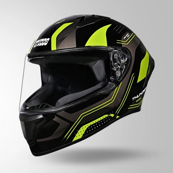 STUDDS THUNDER D2 DRAKEN DECOR BLACK & FLUORESCENT YELLOW WITH SPOILER HELMET