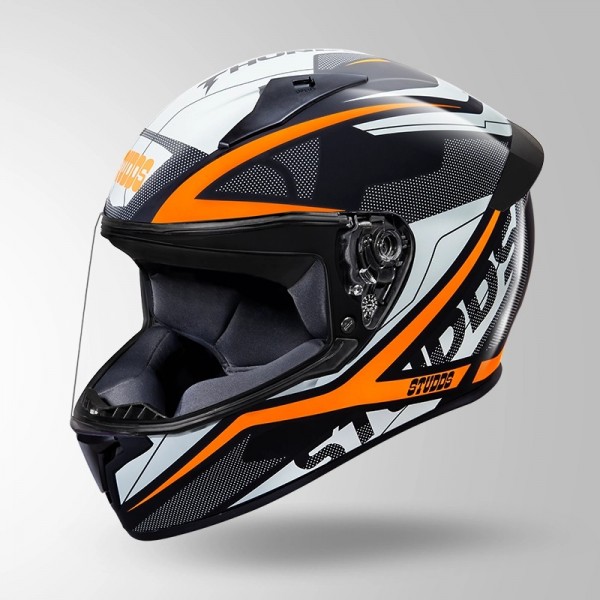 STUDDS THUNDER D4 DECOR BLACK & ORANGE WITH SPOILER HELMET