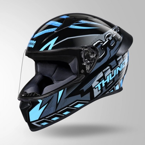 STUDDS THUNDER D5 DECOR BLACK & BLUE WITH SPOILER HELMET