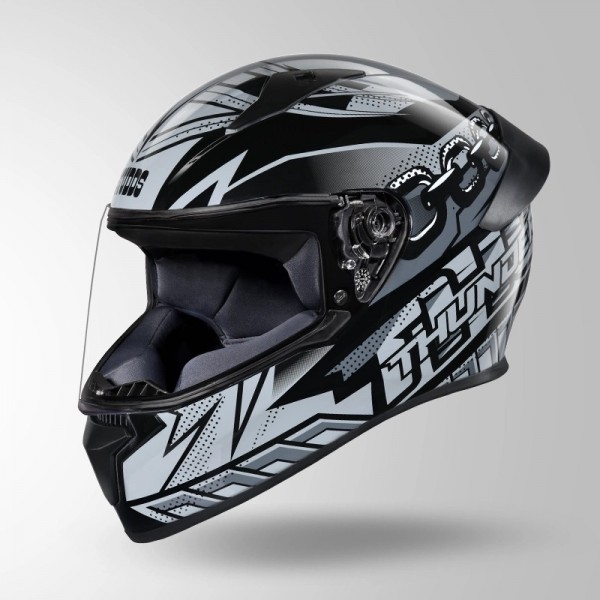 STUDDS THUNDER D5 DECOR BLACK & GREY WITH SPOILER HELMET
