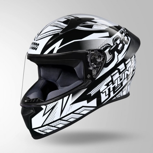 STUDDS THUNDER D5 DECOR BLACK & WHITE WITH SPOILER HELMET
