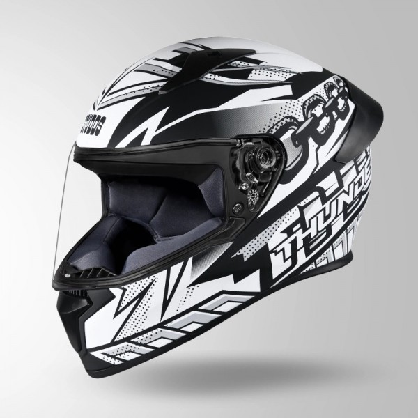 STUDDS THUNDER D5 DECOR MATT BLACK & WHITE WITH SPOILER HELMET