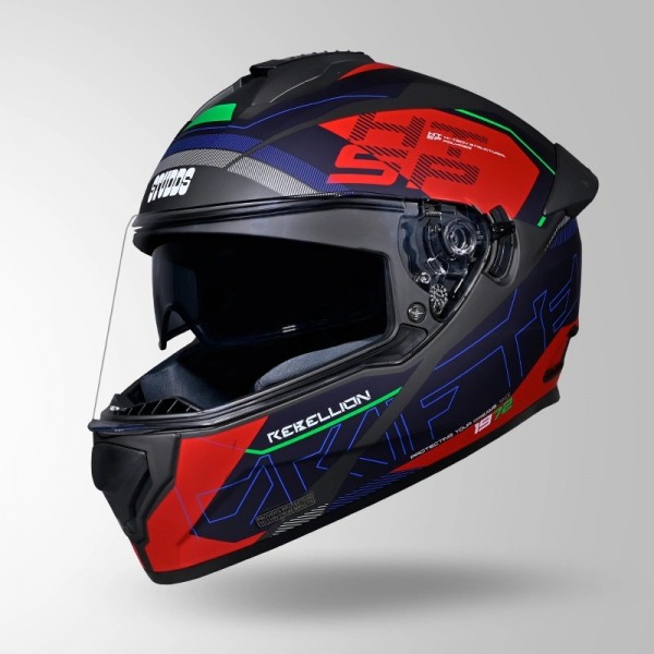 STUDDS DRIFTER D6 REBELLION DECOR MATT GREY & BLUE HELMET