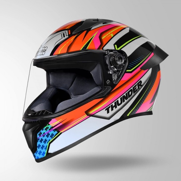 STUDDS THUNDER D8 DECOR BLACK & ORANGE WITH SPOILER HELMET