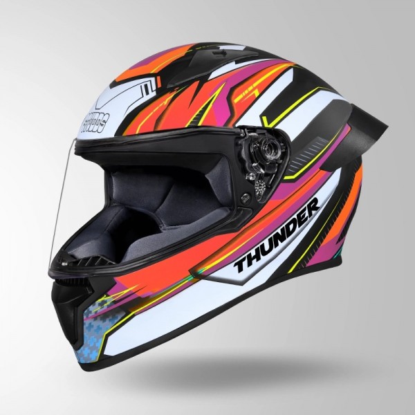 STUDDS THUNDER D8 DECOR MATT BLACK & ORANGE WITH SPOILER HELMET