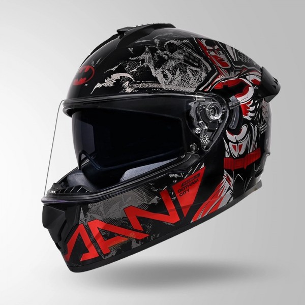 STUDDS DRIFTER BATMAN EDITION MATT BLACK/ RED & GREY WITH METALLIC FOILHELMET