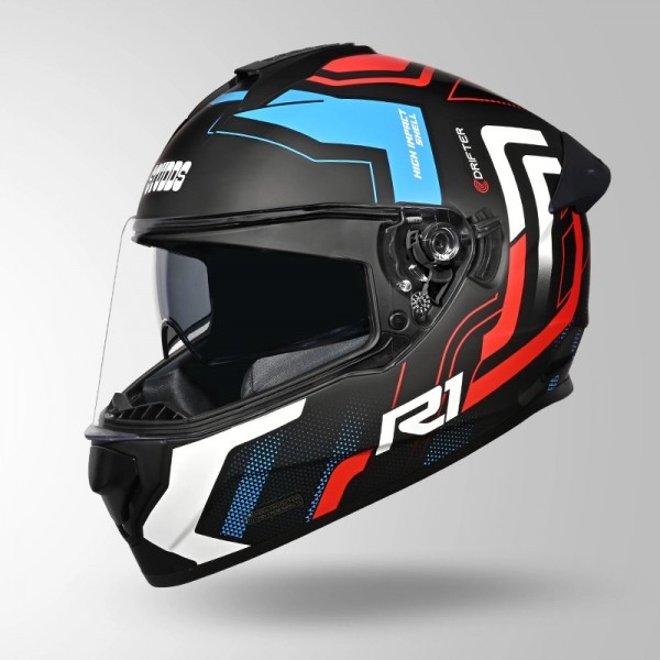 STUDDS DRIFTER D4 R1 DECOR MATT BLACK / RED & BLUE HELMET
