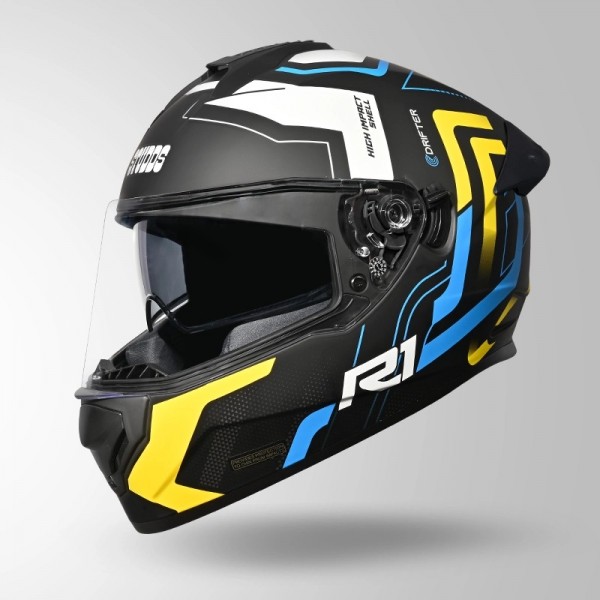 STUDDS DRIFTER D4 R1 DECOR MATT BLACK / YELLOW & WHITE HELMET