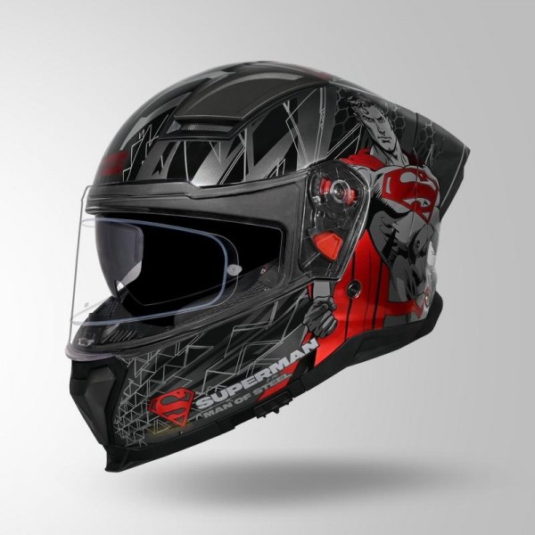 STUDDS HELIOS SUPERMAN EDITION GREY & RED WITH METALLIC FOIL HELMET