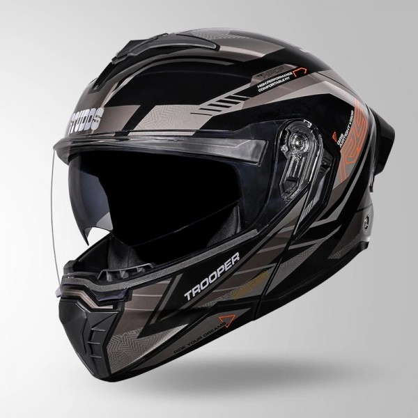 STUDDS TROOPER D4 RACE DECOR BLACK / ORANGE & GREY HELMET
