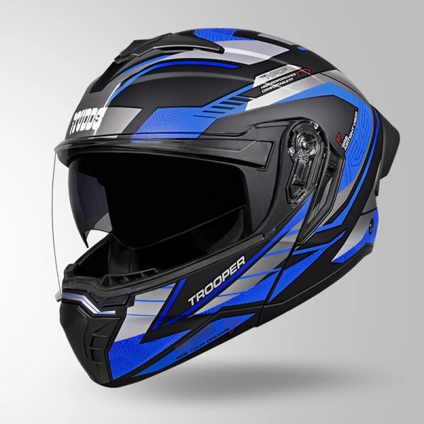 STUDDS TROOPER D4 RACE DECOR MATT BLACK / GREY & BLUE HELMET