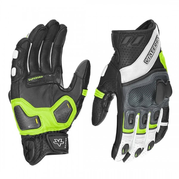 VIATERRA SHIFTER – SHORT MOTORCYCLE LEATHER RIDING GLOVES FLOURESCENT GREEN